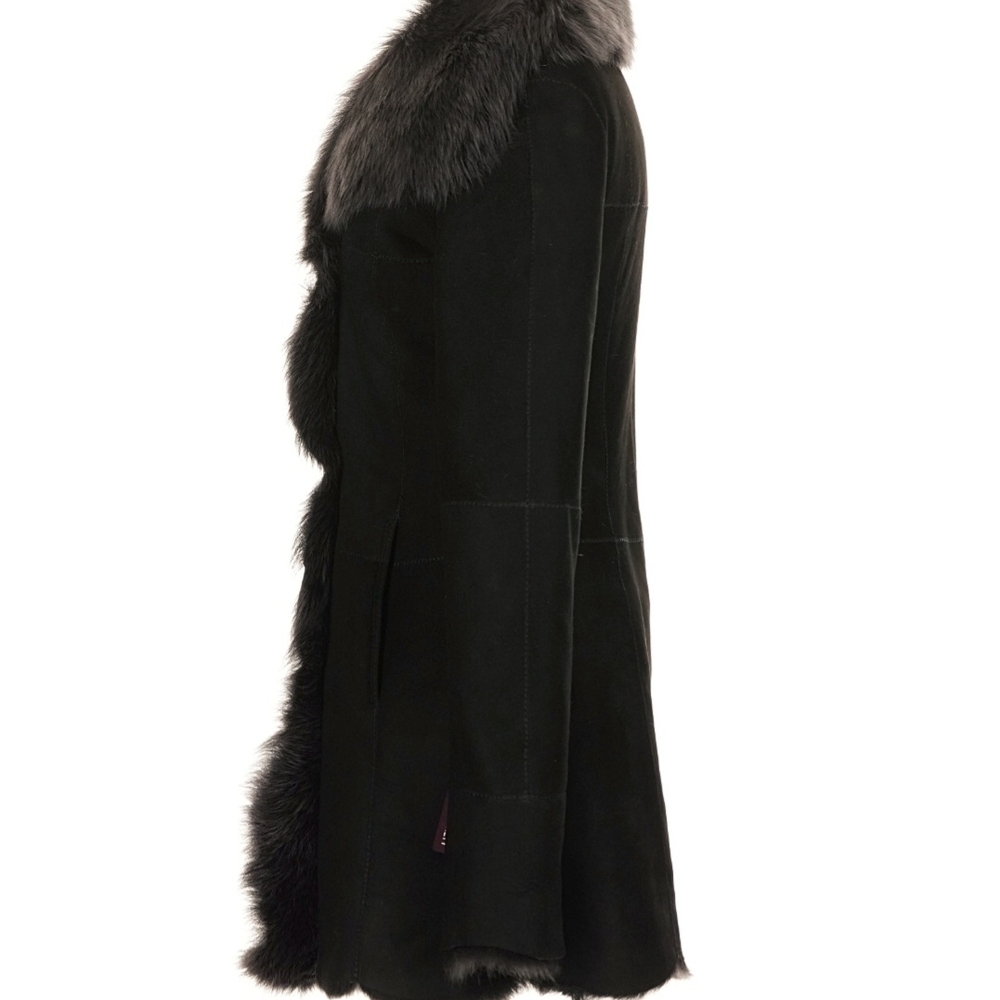 Hide Society Black Suede And Gray Fur Coat - Picture 4 of 9